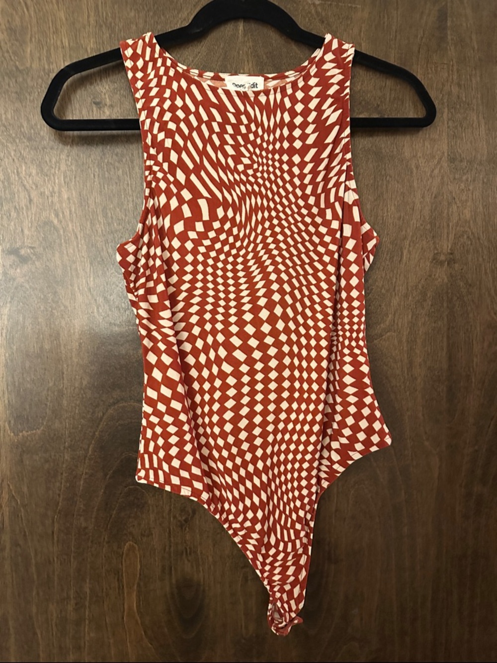 Open Back Retro Copper and White Optical-Print Bodysuit